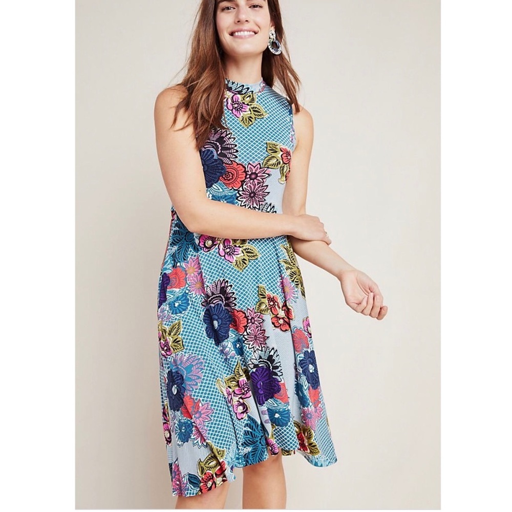 Anthropologie Maeve Cyprus Mock Neck Swing Dress